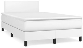 vidaXL Cama box spring c/colchão/LED 120x190cm couro artificial branco