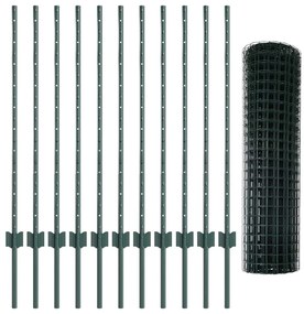 Cerca Euro com 11 Postes U Verde 1x25 m Aço