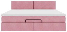 Estrutura de cama otomana com colchão 160x200 cm veludo rosa