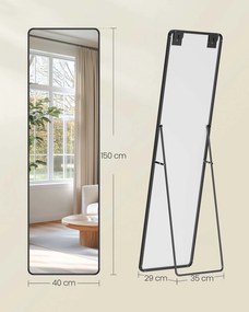 Espelho retangular para corpo inteiro 150 x 40 cm Preto