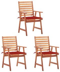 Cadeiras de jantar p/ jardim 3 pcs c/ almofadões acácia maciça