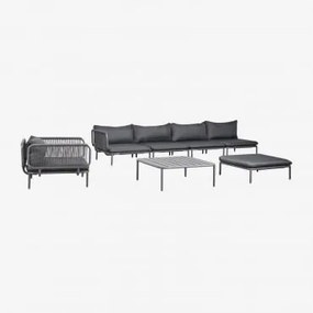 Conjunto De Jardim Com Sofá Modular De Canto De 4 Peças, Mesa De Centro, Puff E Poltrona Em Aço Roubly Cinza Grafito - Sklum
