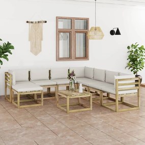 vidaXL Conj. lounge de jardim 9 pcs com almofadões pinho impregnado