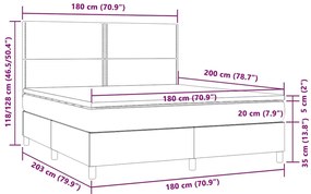 Cama box spring colchão/LED 180x200cm tecido cinza-acastanhado