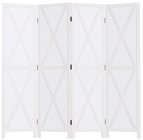 HOMCOM Biombo de 4 Paineis Separador de Ambientes Dobrável 182x170cm Divisória para Espaços de Madeira Decoração Elegante Branco