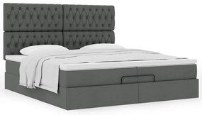 Estrutura de cama otomana com colchões tecido cinzento escuro