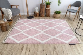 Tapete BERBER TROIK A0010 cor de rosa/branco Franjas berbere marroquino shaggy