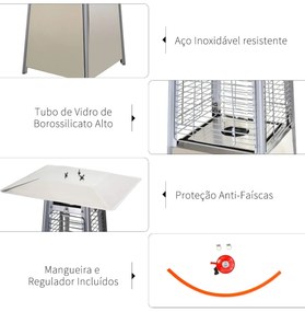 Aquecedor a Gás para Exterior Pirâmide 10,5KW Aquecedor de Exterior de Propano Aço Inoxidável com Funda Protetora Regulador Mangueira e Rodas