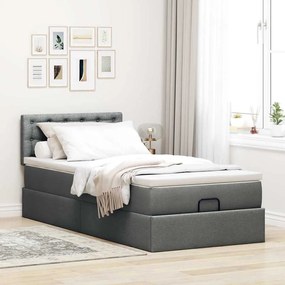 Cama otomana com colchão &amp; LEDs 90x200cm tecido cinzento escuro