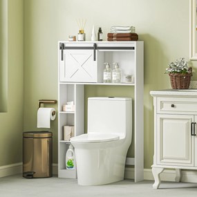 Móvel de arrumação 80 x 17 x 128 cm para colocar por cima da sanita com porta de correr, prateleira ajustável, branco