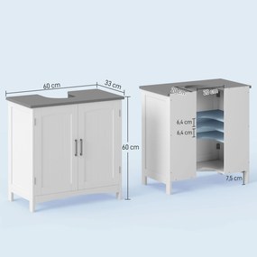 Móvel de casa de banho para lavatório (NÃO INCLUIDO) com duas portas e prateleiras ajustáveis 60 x 33 x 60 cm branco