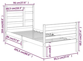 Estrutura de cama 90x200 cm madeira maciça preto