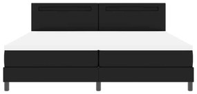 Cama Box Spring preta com colchão, 200 x 200 cm, em couro sintético.