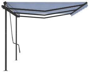 Toldo retrátil automático com postes 6x3,5 m azul e branco