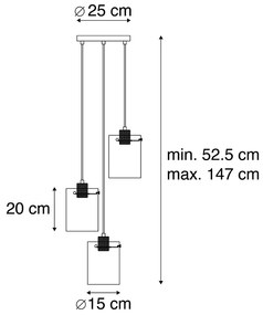 Candeeiro de suspensão de design preto com vidro fumê 3 luzes - Dome Design