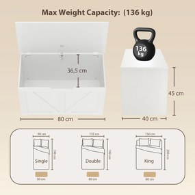 Baú de Arrumação 100L com Dobradiça de Segurança e Puxador em U para Hall de Entrada ou Sala 80x40x45 cm Branco