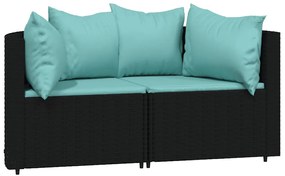 3 pcs conjunto lounge de jardim c/ almofadões vime PE preto