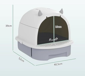 Caixa de Areia para Gatos Fechada com Tampa e Bandeja Amovíveis Filtro de Carvão e Pá 40,5x52x39 cm Branco e Cinza