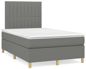 Cama box spring c/ colchão e LED 120x190 cm tecido cinza-escuro