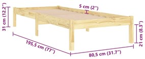 Estrutura de cama pequena solteiro 75x190 cm madeira maciça