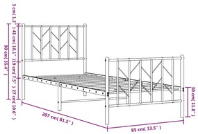 Estrutura de cama com cabeceira e pés 80x200 cm metal preto