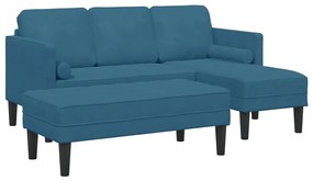Sofá de Jardim vidaXL com Banco e Almofadas em Veludo Azul em L