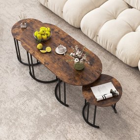 Conjunto de 3 Mesas de centro, Design Empilhável, Castanho+Preto