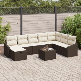 Conjunto de Sofá de Jardim de 9 Peças com Almofadas em Rattan Polímero