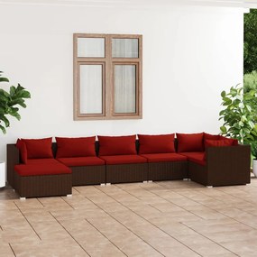 vidaXL 7 pcs conjunto lounge jardim c/ almofadões vime PE castanho