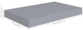 Prateleiras de parede suspensas 2 pcs 40x23x3,8cm MDF cinza