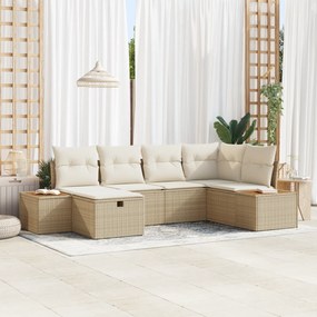 Conjunto de Sofá para Jardim de 6 Peças com Almofadas Bege de Rattan P
