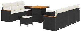 Conjunto de Sofá de Jardim vidaXL 10 Peças com Almofadas Preto Rattan