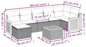 8 pcs conjunto de sofás p/ jardim com almofadões vime PE bege