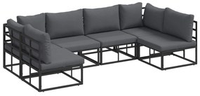 vidaXL Conjunto de Sofá de Jardim com almofada 6 pcs Preto Alumínio