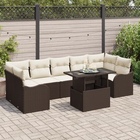 Conjunto de Sofás de Jardim de 8 Peças com Almofadas Castanho Rattan P
