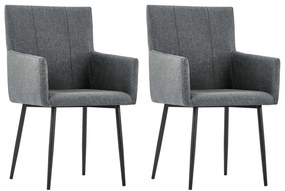 vidaXL Cadeiras jantar c/ apoio de braços 2 pcs tecido cinzento-escuro