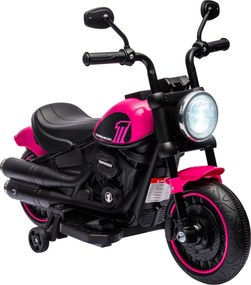 Motocicleta Elétrica para Crianças de 18-36 Meses com Bateria 6V Farol e Rodas Auxiliares Removíveis 76x42x57 cm Rosa