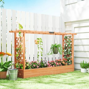 Floreira elevada com treliça lateral e superior, vaso com orifícios de drenagem, 200 x 44 x 113,5 cm, madeira natural