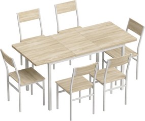 HOMCOM Conjunto de Mesa de Jantar Extensível 120-160 cm e 6 Cadeiras Empilháveis para 4-6 Pessoas, Efeito Carvalho | Aosom Portugal