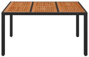 Mesa de jardim com tampo de madeira 150x90x75 cm vime PE preto