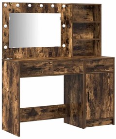 Conjunto de Mesa de Maquiagem 2 Peças com LED e Madeira Fumada