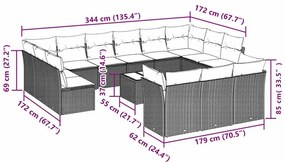 14 pcs conjunto de sofás p/ jardim c/ almofadões vime PE preto