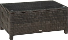 Outsunny Mesa Centro Jardim Vime Sintético Vidro Temperado 85x50x39cm Marrom Design Moderno | Aosom Portugal