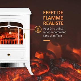 Lareira elétrica com efeito de chama 45 x 28 x 54 cm, estilo retro, termóstato, 950-1850 W, proteção contra sobreaquecimento, branca