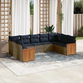 vidaXL 9 pcs conjunto sofás p/ jardim c/ almofadões vime PE cinzento