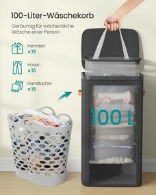 Cesto de roupa suja prático 42 x 32 x 75 cm com compartimentos e tampa Preto