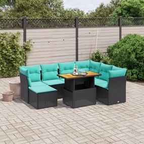 vidaXL 8 pcs conjunto de sofás p/ jardim c/ almofadões vime PE preto
