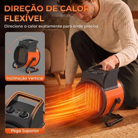 Aquecedor Elétrico Cerâmico PTC 5000W com Termóstato Ajustável 3 Modos e Ângulo Ajustável Portátil para 48 m² Laranja