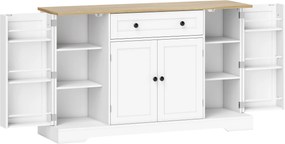 HOMCOM Aparador Armário de Cozinha com 4 Portas, Gaveta, Prateleira Ajustável, Prateleiras na Porta para Cozinha, Sala de Jantar, 138x40x85cm, Branco | Aosom Portugal