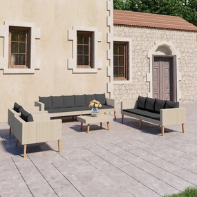 vidaXL 5 pcs conjunto lounge de jardim c/ almofadões vime PE bege